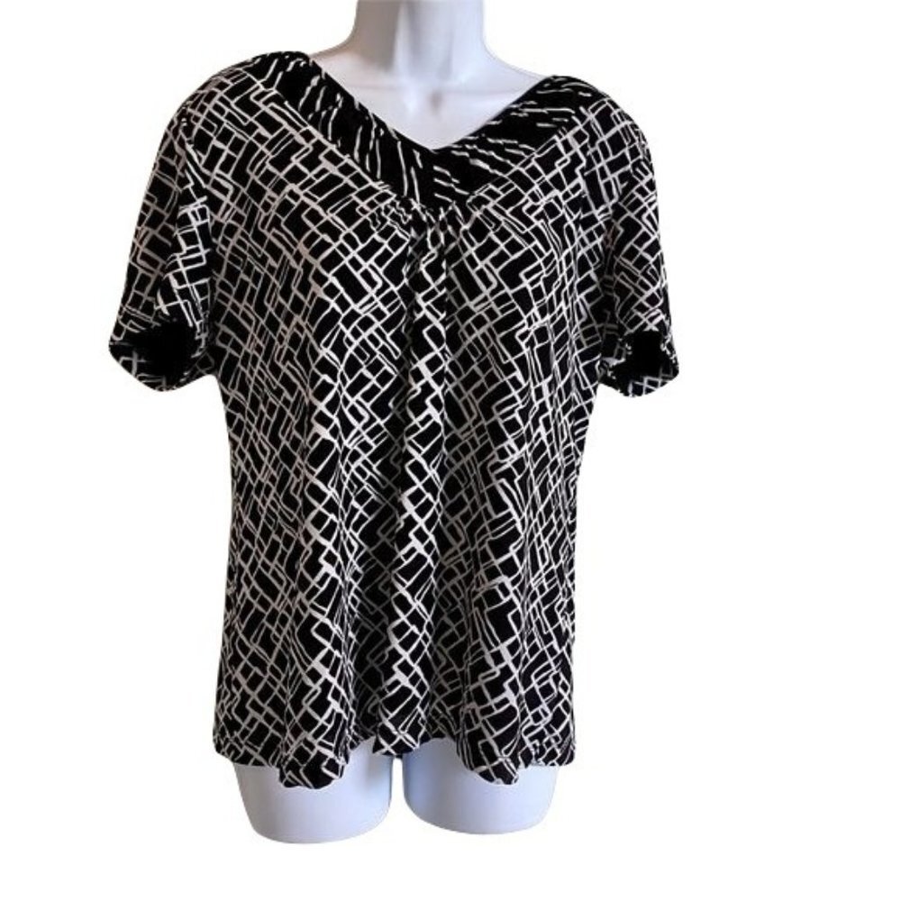 JM Collection Black and White Short Sleeve Top Large